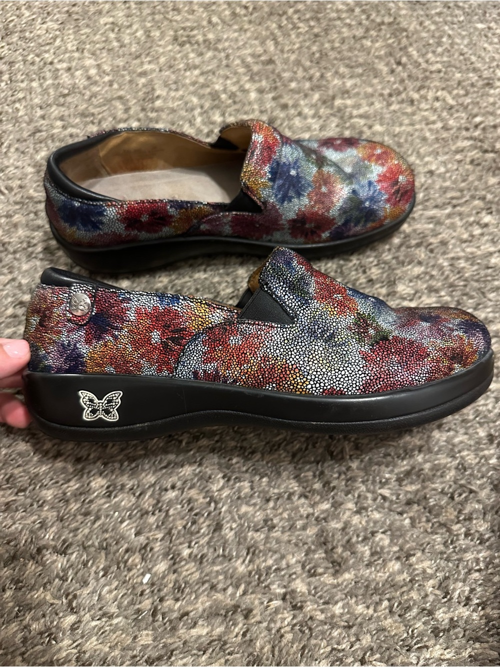 Alegria Floral Multicolor Slip-On Clogs in Red Blue Green - Picture 4 of 7